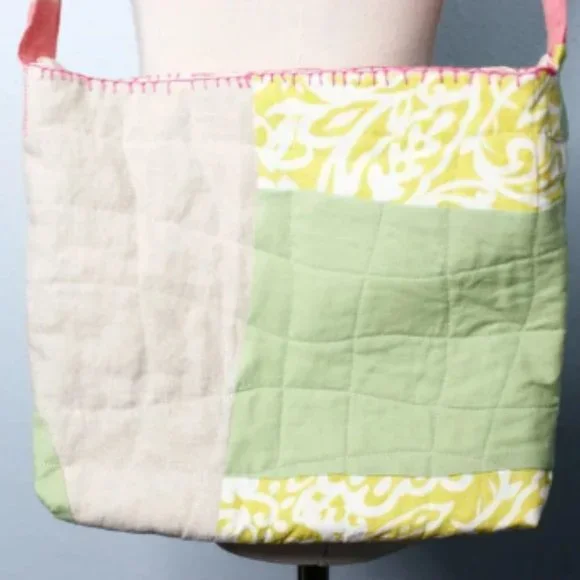 Quilted Linen Patchwork Tote Bag - Handmade Linen + Organic Cotton Purse - Picture 7 of 9
